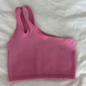 Aerie off-line ribbed pink one shoulder, crop top, size small like new